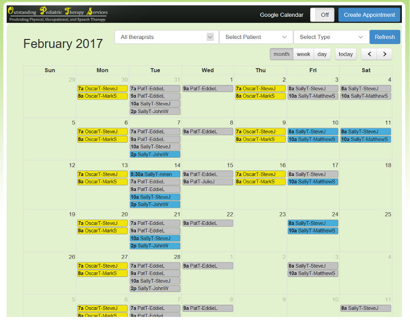 eTherapyDocs Integrated Calendar