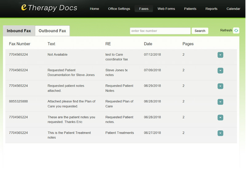 eTherapyDocs intagrated mail and faxing